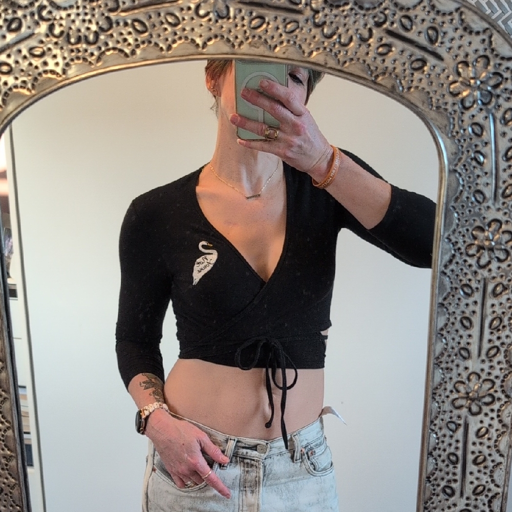 Valfre Black Wrap Crop Top with White Detail